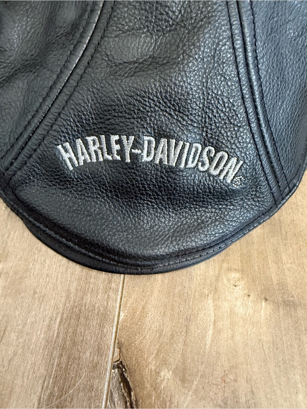 Vintage Harley-Davidson Leather Driving Cap Newsboy Hat Black Large Lined Moto - Picture 3 of 10